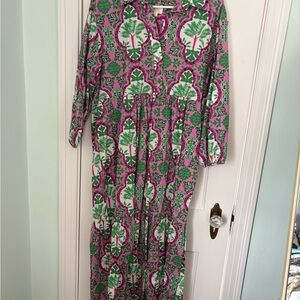 Maeve Anthropologie Green and Pink Long Sleeve Dress